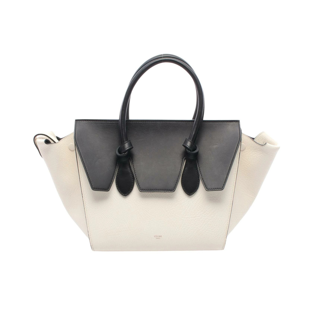 Celine Tie Knot Handbag Leather White Black